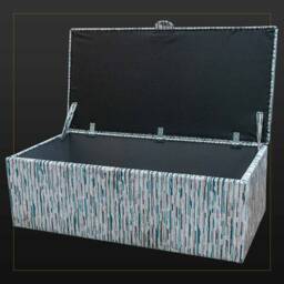 Luxe Teal Striped Storage Bench - Funky Ottoman Handmade in Britain - thumbnail 2