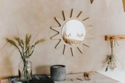 Kids Room Wall Mirror, Montessori Shatterproof Sun Mirror, Wooden Mirror For Handcrafted - thumbnail 1