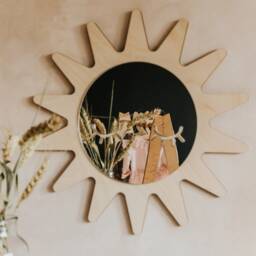Kids Room Wall Mirror, Montessori Shatterproof Sun Mirror, Wooden Mirror For Handcrafted - thumbnail 2