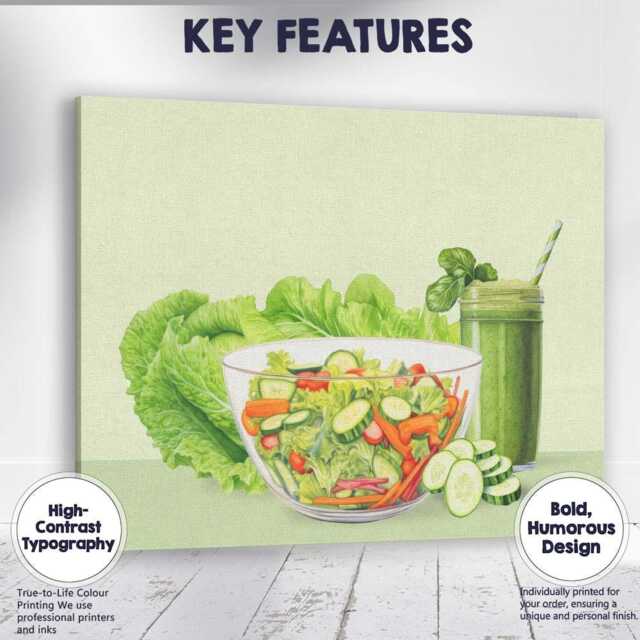 Fresh Green Garden Salad Healthy Smoothie Illustration Canvas Wall Art Print Decor Picture Ready To Hang - image 1