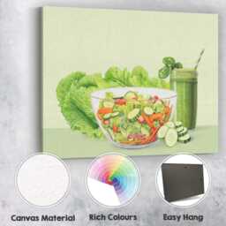 Fresh Green Garden Salad Healthy Smoothie Illustration Canvas Wall Art Print Decor Picture Ready To Hang - thumbnail 2