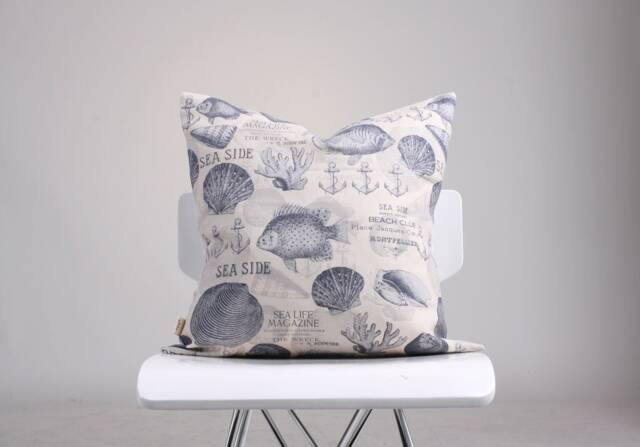Coastal Pillow Cover, Nautical Marine Cushion Decorated Double Sided Envelope - Seaside Print - image 1