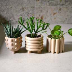 "Mid Century Wooden Planters ""Mod Trio" - thumbnail 2