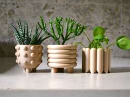 "Mid Century Wooden Planters ""Mod Trio" - thumbnail 1