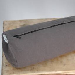 Charcoal Grey Linen Bolster Pillow, Roll Neck Buckwheat Dark 5'x20'/13x50cm Roll Pillow - thumbnail 3