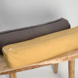 Charcoal Grey Linen Bolster Pillow, Roll Neck Buckwheat Dark 5'x20'/13x50cm Roll Pillow - thumbnail 2