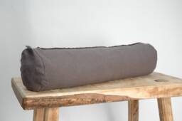 Charcoal Grey Linen Bolster Pillow, Roll Neck Buckwheat Dark 5'x20'/13x50cm Roll Pillow