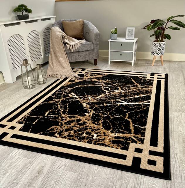 Modern Black Beige Border Rugs Mats Large Small Hallway Runners Area Carpet - image 1