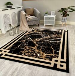 Modern Black Beige Border Rugs Mats Large Small Hallway Runners Area Carpet - thumbnail 1