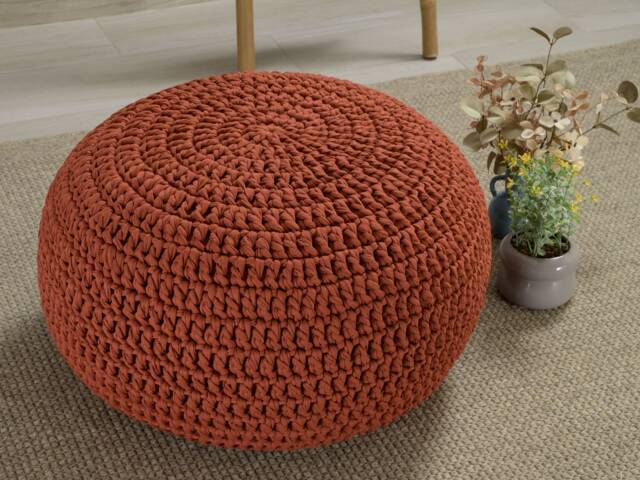 Copper Pouf Ottoman, Pouf Chair Knitted, Crochet Floor Pillow, Knitted Ottoman Pouf, Scandinavian Large - image 1