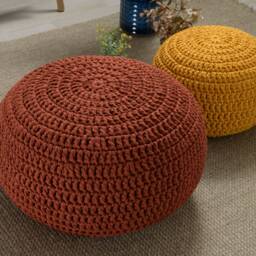 Copper Pouf Ottoman, Pouf Chair Knitted, Crochet Floor Pillow, Knitted Ottoman Pouf, Scandinavian Large - thumbnail 2