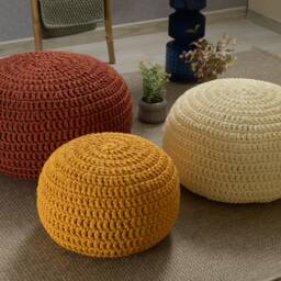 Copper Pouf Ottoman, Pouf Chair Knitted, Crochet Floor Pillow, Knitted Ottoman Pouf, Scandinavian Large - thumbnail 3