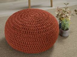 Copper Pouf Ottoman, Pouf Chair Knitted, Crochet Floor Pillow, Knitted Ottoman Pouf, Scandinavian Large - thumbnail 1