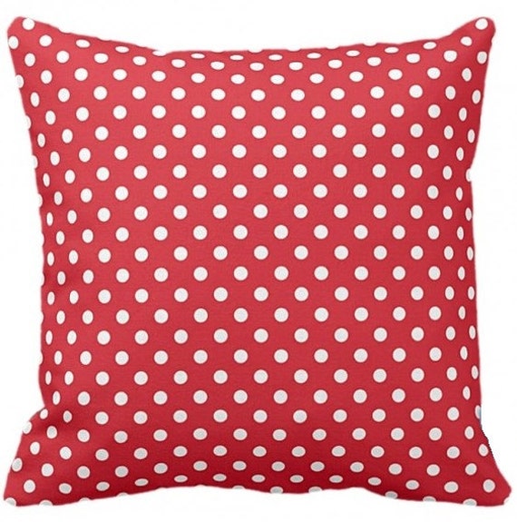 Sale - Set Of 2 Pillow Cases Polka Dots On Red Throw Pillow, Decorative Cover, Case Square- 17