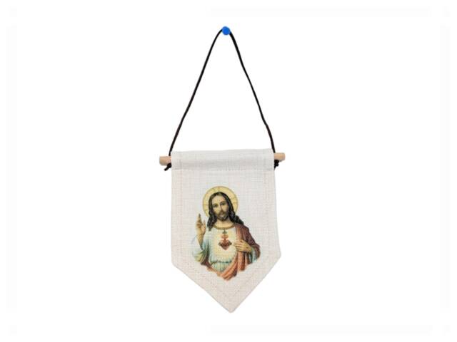 Sacred Heart Of Jesus Mini Banner - Catholic Wall Decor First Communion Or Confirmation Gift Linen Prayer Pennant Uk-Made - image 1