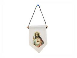 Sacred Heart Of Jesus Mini Banner - Catholic Wall Decor First Communion Or Confirmation Gift Linen Prayer Pennant Uk-Made - thumbnail 1