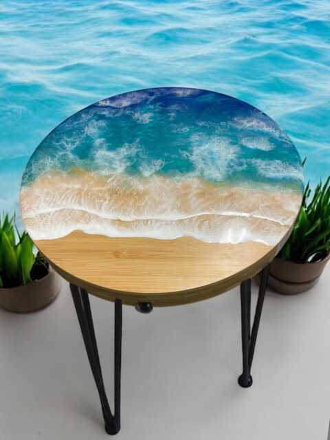 Oceanic Round Resin Side Table - Nautical Coastal Themed Occasional 3D Effect