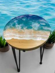 Oceanic Round Resin Side Table - Nautical Coastal Themed Occasional 3D Effect - thumbnail 1