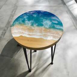 Oceanic Round Resin Side Table - Nautical Coastal Themed Occasional 3D Effect - thumbnail 2