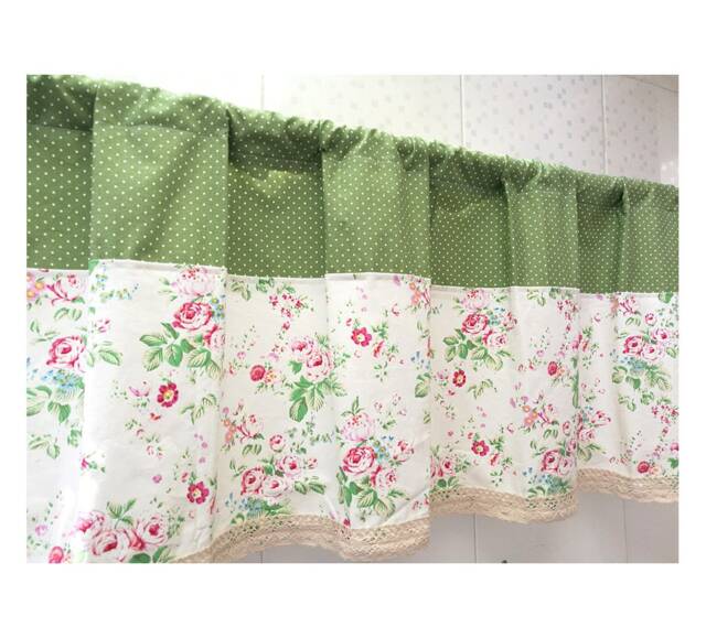 Cafe Curtain Valance/Window Treatment/Kitchen/Children Playroom/Bathroom Shower Curtain/Kids Nursery Drape Panel-Flower Polka Dots, Free Gift - image 1