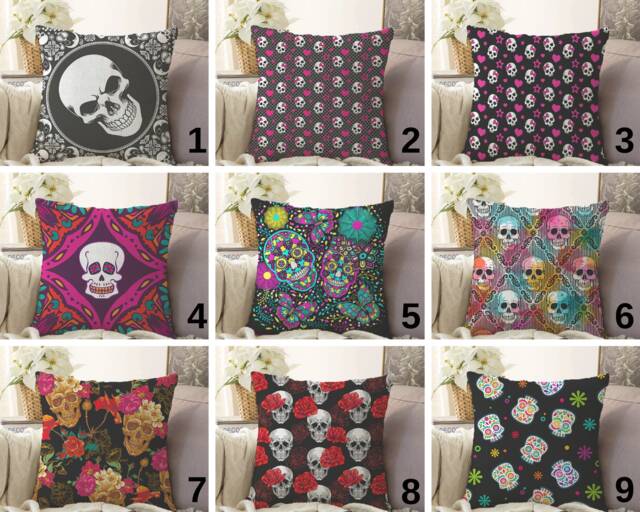 Floral Skull Pillow Cushion Cover, Black Gothic Halloween Case, Unique Spooky Accent, Goth Home Accessory, Dramatic Design Decor - image 1