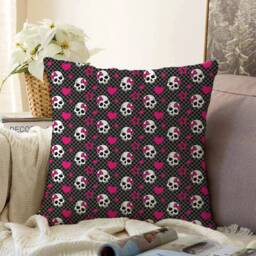 Floral Skull Pillow Cushion Cover, Black Gothic Halloween Case, Unique Spooky Accent, Goth Home Accessory, Dramatic Design Decor - thumbnail 3