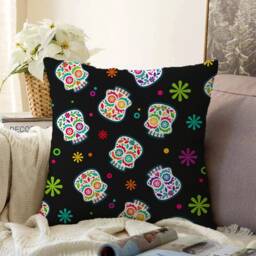 Floral Skull Pillow Cushion Cover, Black Gothic Halloween Case, Unique Spooky Accent, Goth Home Accessory, Dramatic Design Decor - thumbnail 4