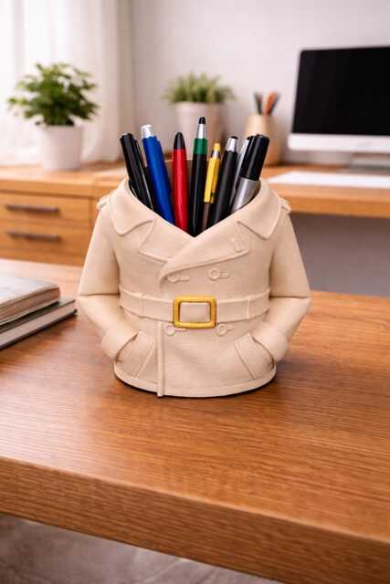 Trench Coat Pen Holder - Detective Desk Organizer Novelty Office Decor Unique Pencil Gift Storage Pot - image 1