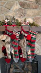 Hand Knit Christmas Stocking Gray Red Green Windowpane Check Stripe Chain Link Border By Santa's Works - thumbnail 4