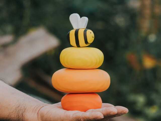 Handmade Wooden Bee Toy - Eco-Friendly Waldorf Montessori Figurine, Pretend Play Animal Toy, Chunky Honeybee Decor, Beehive - image 1