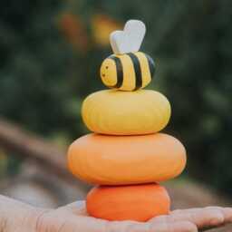 Handmade Wooden Bee Toy - Eco-Friendly Waldorf Montessori Figurine, Pretend Play Animal Toy, Chunky Honeybee Decor, Beehive - thumbnail 2