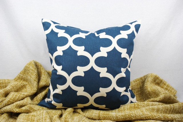Blue & Ivory Geometric Pillow Cover, 18 X In., 20 Modern, Home Decor Cotton Duck, Toss Pillow, Throw Accent - image 1