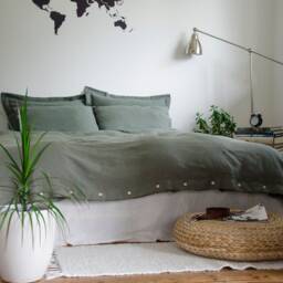 Two Green Oxford Pillowcases , 100% Pure Off White Linen Euro Shams Pillow Cover Softened Flax in Handmade - thumbnail 3