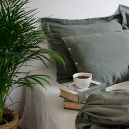 Two Green Oxford Pillowcases , 100% Pure Off White Linen Euro Shams Pillow Cover Softened Flax in Handmade - thumbnail 2