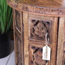 Rengali Large Mango Wood Side Table Leaf Carving - thumbnail 2