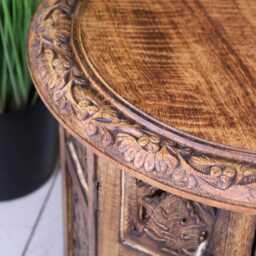 Rengali Large Mango Wood Side Table Leaf Carving - thumbnail 3