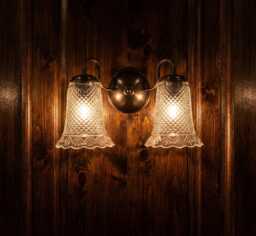 Dark Bronze Sconce With Retro Glass Shade, Patina Finish On Solid Brass Wall Lamp Wit Twin Shades - thumbnail 1