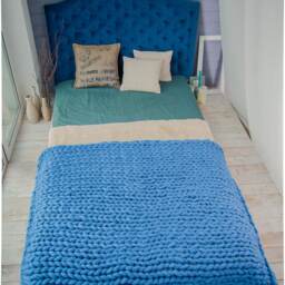 Chunky Knit Blanket, Handmade Gifts, Wool Knitted Throw, Super Bulky Bulky Gift, Blue - thumbnail 3