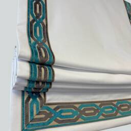 Custom Cordless Roman Shade Blackout Liner, Teal Trend Trim - thumbnail 3