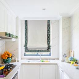 Custom Cordless Roman Shade Blackout Liner, Teal Trend Trim - thumbnail 2