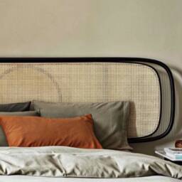 Natural Rattan Double Frame Black Headboard - Wall Mounted Bedhead Cane Webbing Bedroom Decor - thumbnail 3