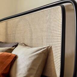 Natural Rattan Double Frame Black Headboard - Wall Mounted Bedhead Cane Webbing Bedroom Decor - thumbnail 4