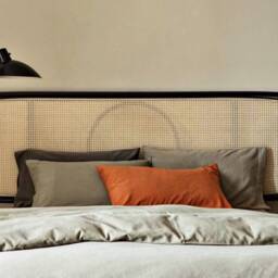 Natural Rattan Double Frame Black Headboard - Wall Mounted Bedhead Cane Webbing Bedroom Decor - thumbnail 2