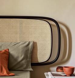 Natural Rattan Double Frame Black Headboard - Wall Mounted Bedhead Cane Webbing Bedroom Decor