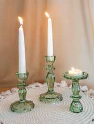 Vintage-style Green Glass Candlestick Holders, Sold Individually - thumbnail 1