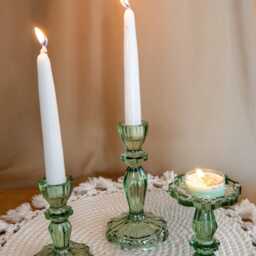 Vintage-style Green Glass Candlestick Holders, Sold Individually - thumbnail 2