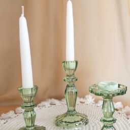 Vintage-style Green Glass Candlestick Holders, Sold Individually - thumbnail 3