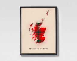 Clan Macdonald Of Sleat Scottish Tartan Map - Scotland Family Wall Decor, Ready To Hang - thumbnail 1