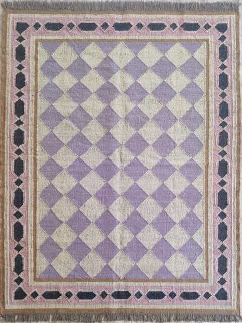 Purple Wool Jute Rug - Checkered Flatweave For Living Room/Bedroom Study - image 1
