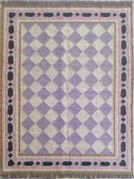 Purple Wool Jute Rug - Checkered Flatweave For Living Room/Bedroom Study - thumbnail 1